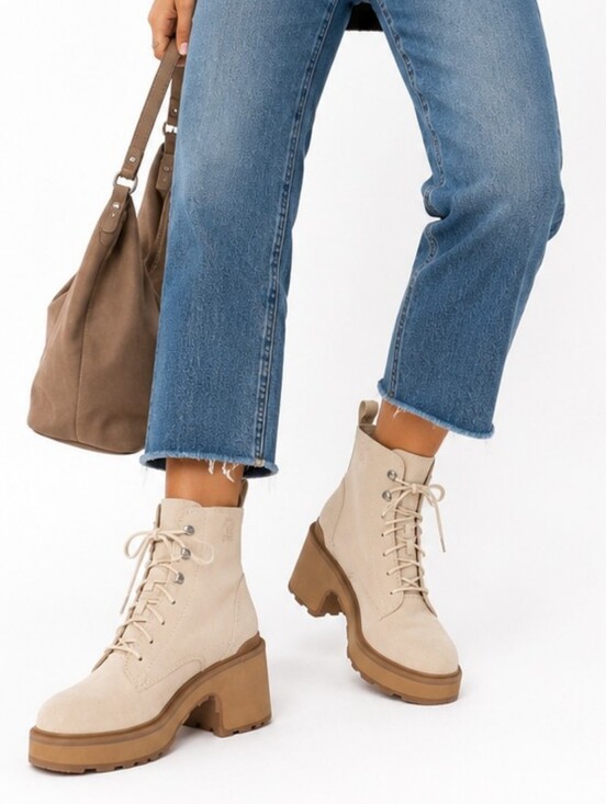 Sorel Shoes - Sorel Cream Suede Lace-Up Platform Combat Boots Size 10.5